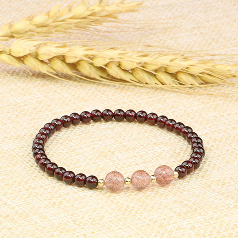 Bracelet calme en quartz fraise et grenat naturel de Buddha Stones - image 7