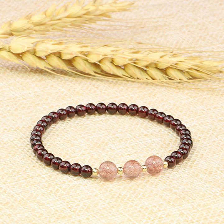 Bracelet calme en quartz fraise et grenat naturel de Buddha Stones - image 7
