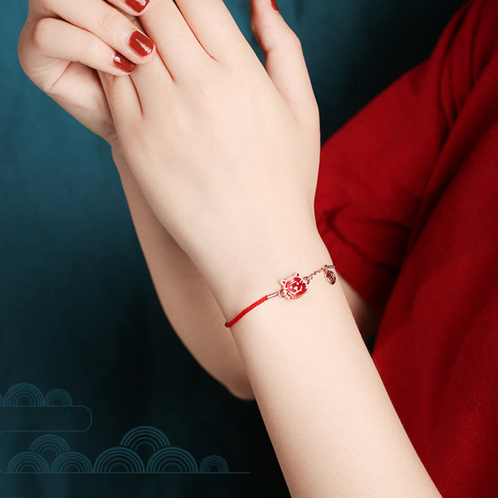 Bracelet chaîne en fil rouge Buddha Stones en argent sterling 925 changeant de couleur, signe du zodiaque chinois, protection de la chance