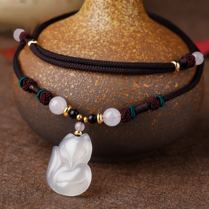 Collier avec pendentif en perles de cristal rose calcédoine et renard Buddha Stones Harmony String - Calcédoine (Harmonie positive) - image 0