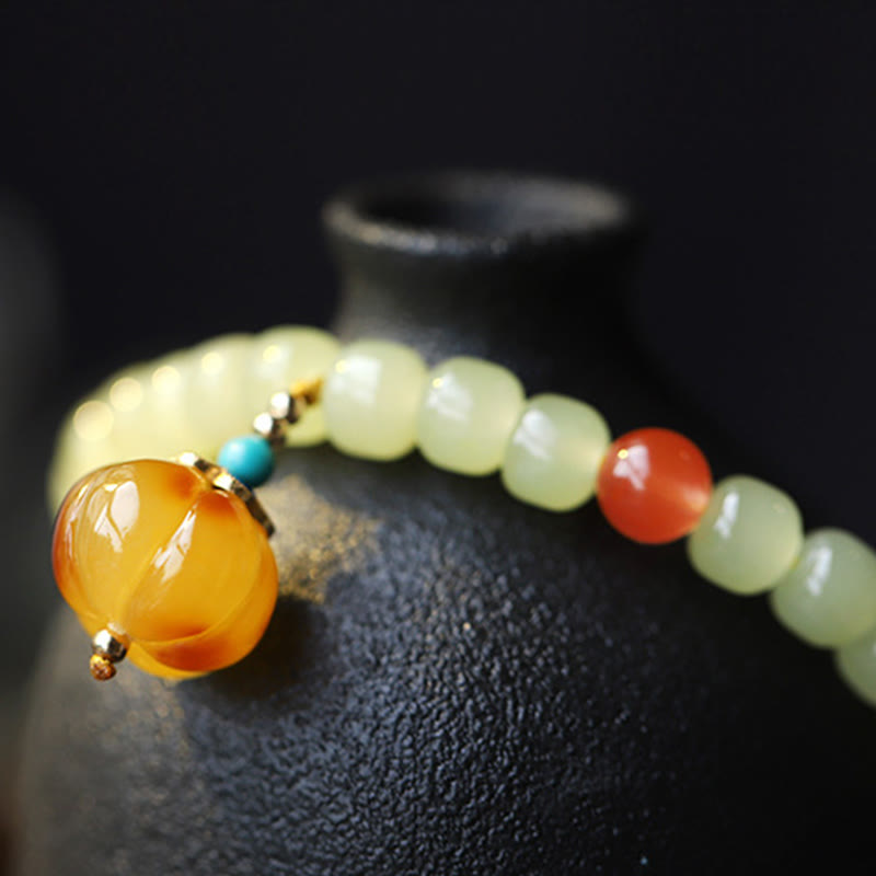 Bracelet de prospérité en cristal d'agate rouge et d'ambre en jade naturel Hetian