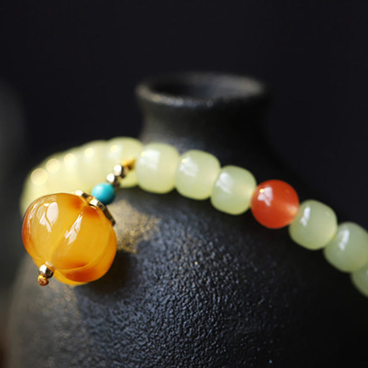 Bracelet de prospérité en cristal d'agate rouge et d'ambre en jade naturel Hetian