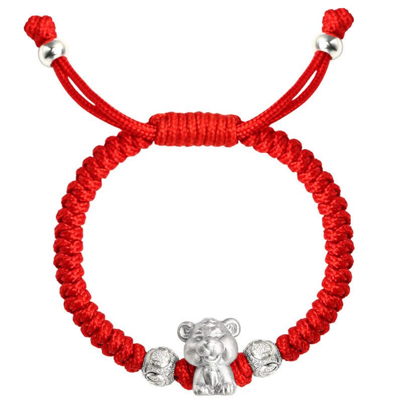 Bracelet pour enfants en argent sterling 999 Buddha Stones et signe du zodiaque chinois, corde rouge, fait à la main - image 13