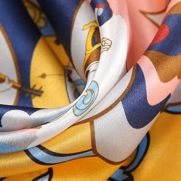 Foulard pour cheveux en soie de mûrier 100 % Buddha Stones et scène pastorale en montgolfière