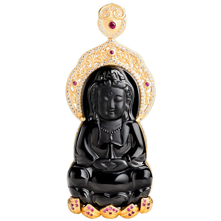 Collier pendentif en argent sterling 925 Buddha Stones en jade noir naturel Kwan Yin Avalokitesvara - image 4