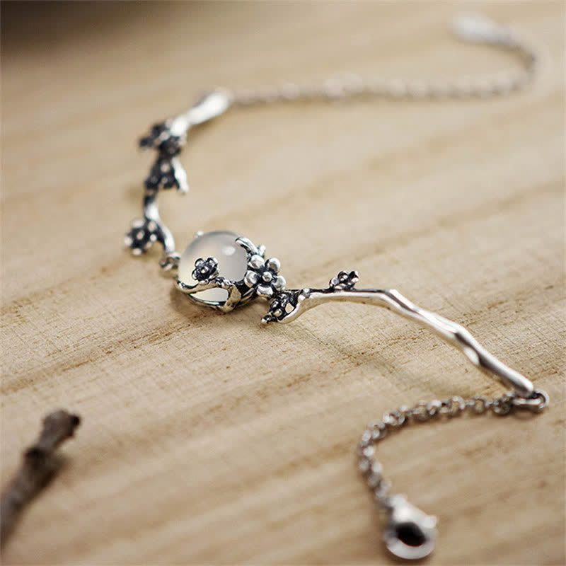 Bracelet positif en calcédoine et fleur de prunier avec Buddha Stones