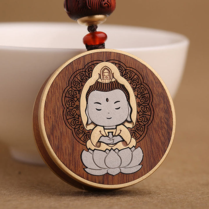 Porte-clés de voiture en bois d'ébène, Buddha Stones , bois de rose, Avalokitesvara Om Mani Padme Hum, décoration