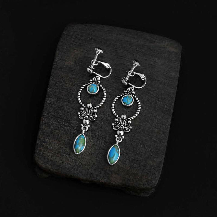Boucles d'oreilles pendantes en argent sterling 925 Buddha Stones et motif de goutte d'eau turquoise vintage