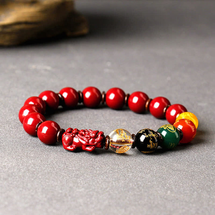 Bracelet de bénédiction PiXiu en cinabre Buddha Stones et dieu de la richesse - image 3