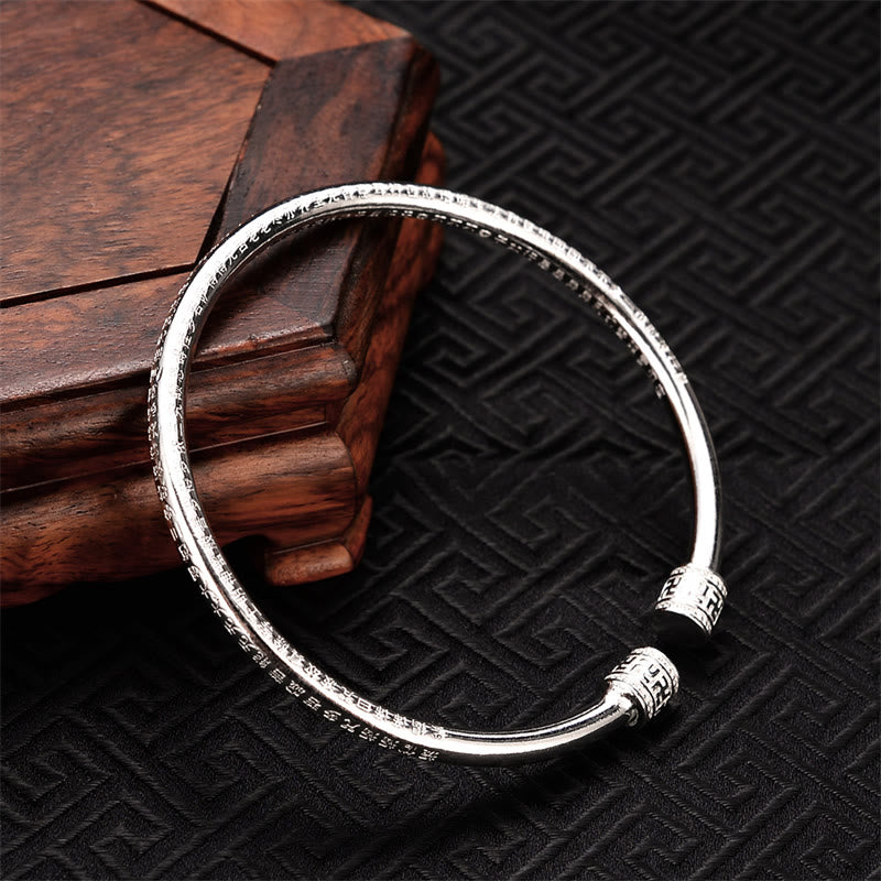 Bracelet jonc en cuivre blanc avec motif svastika gravé du Sutra du cœur