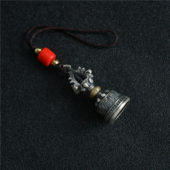 Buddha Stones Tibet Argent Sterling 925 Om Mani Padme Hum Dorje Cloche Vajra Gravé Pendentif d'Illumination Décoration Suspendue - Décoration suspendue Dorje Bell (14*32 mm) - image 8