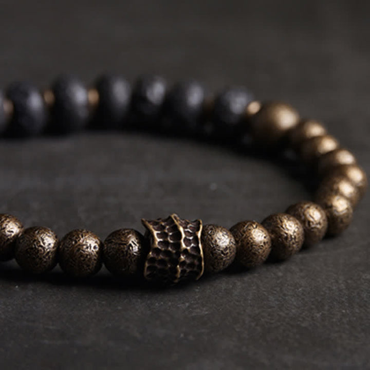 Bracelet manchette d'équilibre en cuivre et pierre de lave