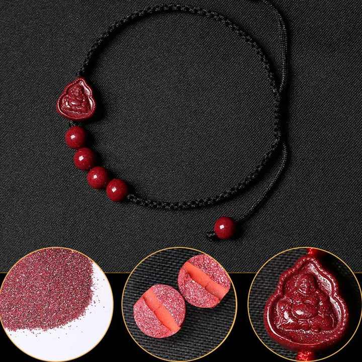 Bracelet en cordon de bénédiction en cinabre Bouddha rieur Avalokitesvara de Buddha Stones