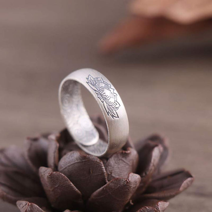 Bague de bénédiction en argent sterling 999 avec six mots vrais et éléphant de lotus de Buddha Stones - image 3