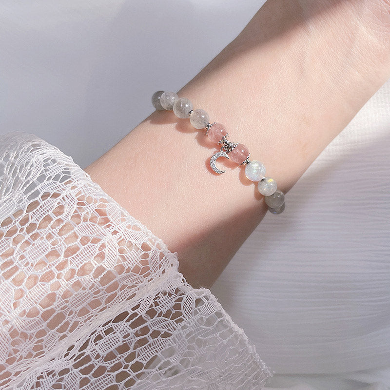 Bracelet porte-bonheur en pierre de lune et quartz fraise Buddha Stones - image 5