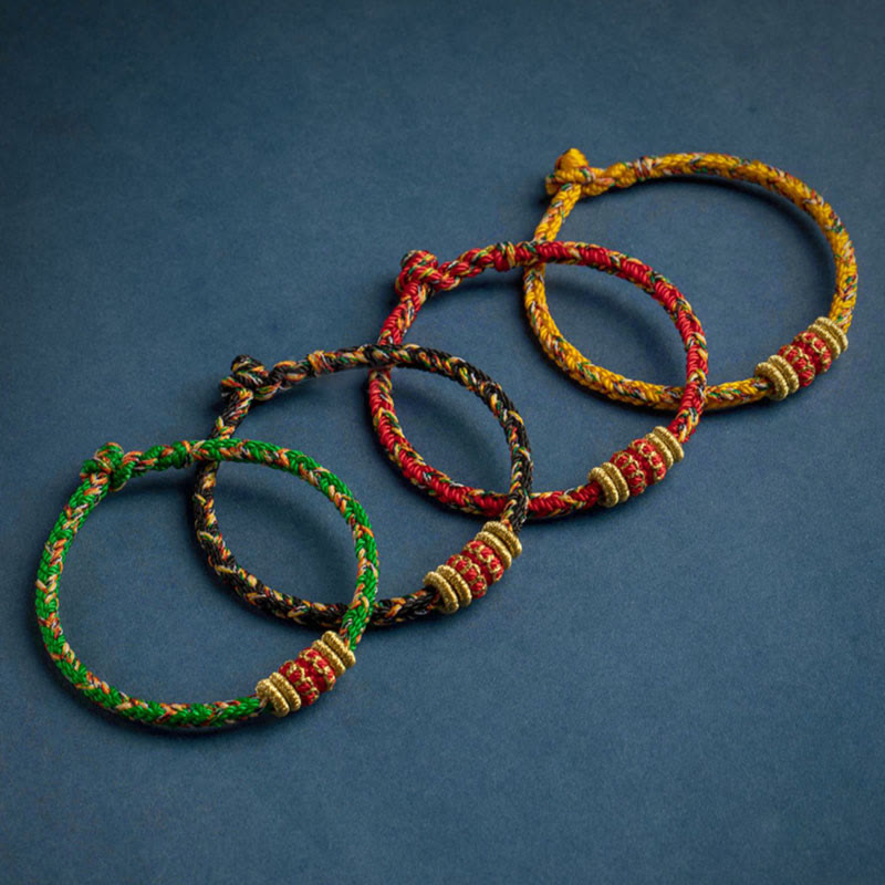 Bracelet en corde tressée fait main en Buddha Stones du zodiaque chinois du Tibet