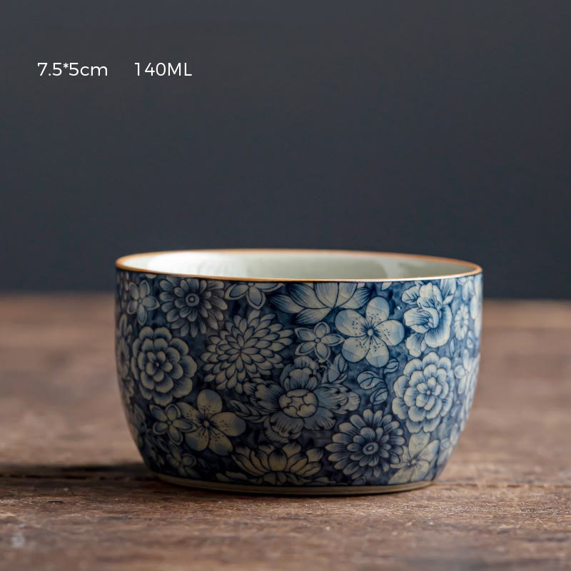 Tasse à thé en céramique motif Buddha Stones Lotus bleu Fleur de pêcher Chrysanthème Tasses à thé Kung Fu