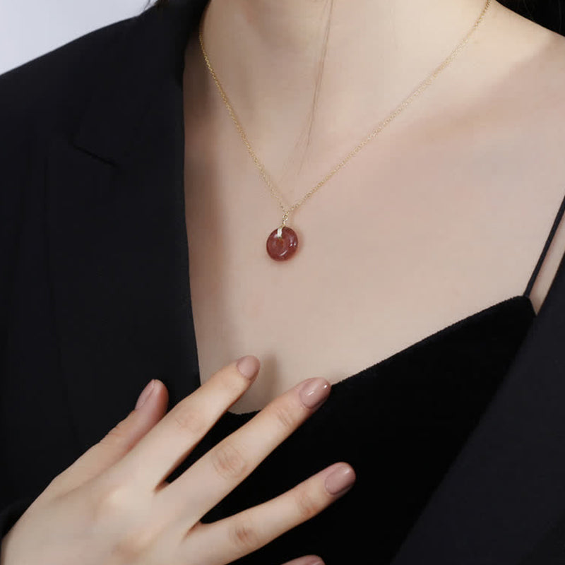 Collier de guérison positif en argent sterling 925 avec quartz fraise et pierres de Buddha Stones