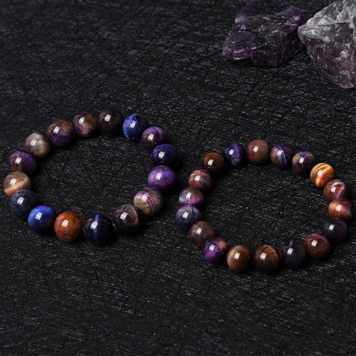 Bracelet de force de protection en œil de tigre violet naturel Buddha Stones