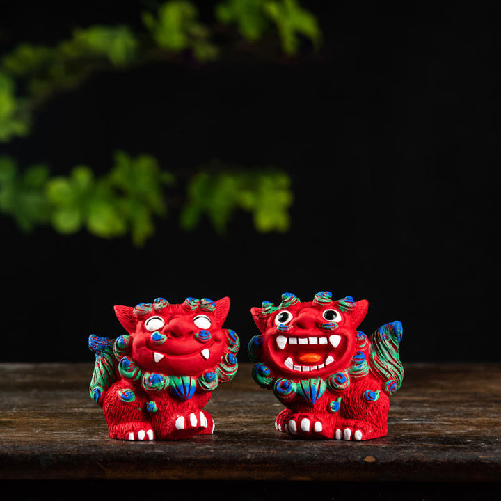 Buddha Stones Petite paire de chiens Fu Foo Lion Conjurer le mal Protection Décoration en résine pour la maison
