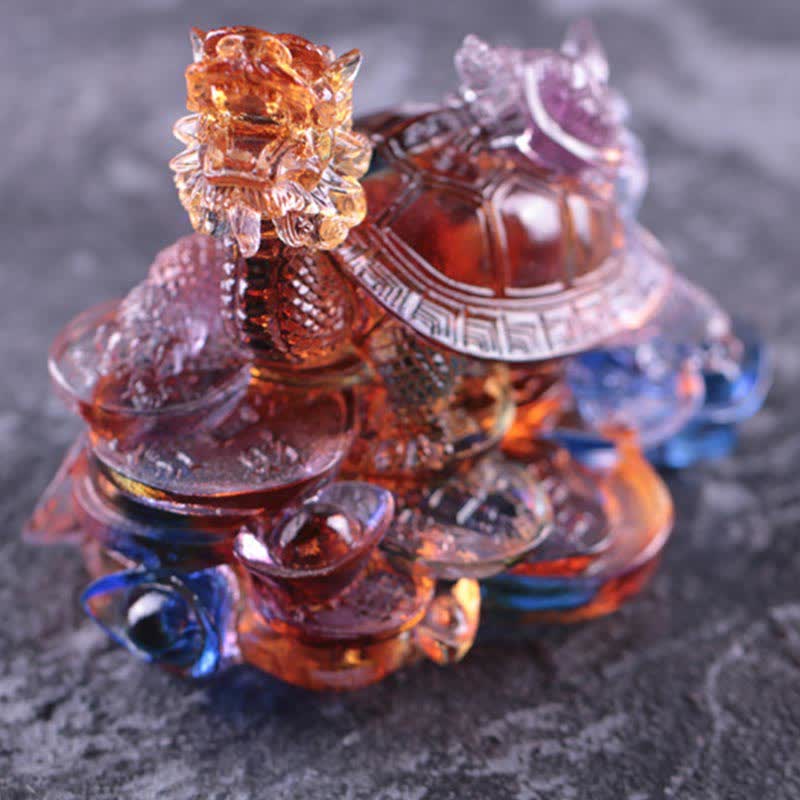 Buddha Stones Feng Shui Dragon Tortue Pièces de monnaie en cristal Liuli fait à la main Pièce d'art porte-bonheur Décoration de bureau à domicile