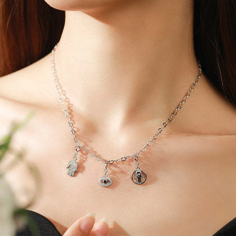 Collier pendentif en argent sterling 925 avec symbole Hamsa et mauvais œil pour la prospérité et la chance - image 2