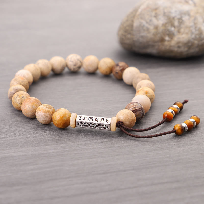 Bracelet de renforcement en pierre vieillie Buddha Stones Om Mani Padme Hum