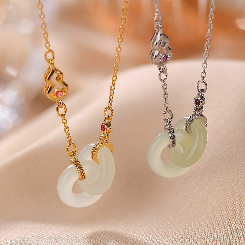 Collier pendentif en argent sterling 925 Buddha Stones et jade rond pour la chance et la prospérité