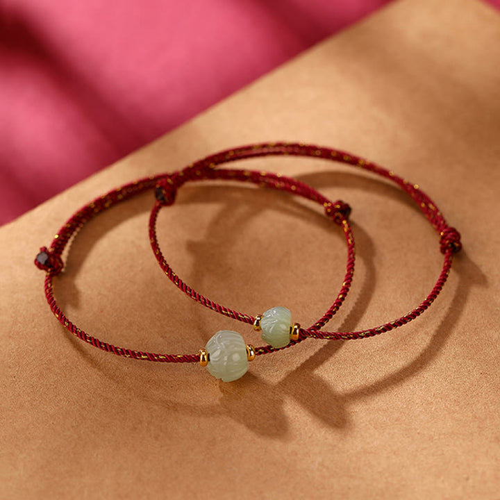 Bracelet en argent sterling 925 plaqué or Buddha Stones et jade Hetian Lotus Luck Red String