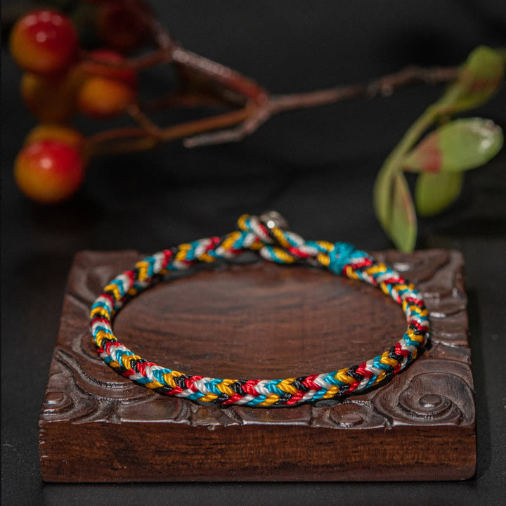 Bracelet tressé de protection en fil de cinq couleurs fait main avec Buddha Stones au Tibet - 19 cm - image 1