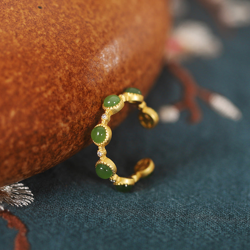 Bague ajustable de guérison et de calme en jade cyan avec Buddha Stones - image 8