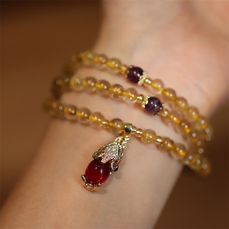 Bracelet de protection du bonheur et de la prospérité PiXiu en Buddha Stones Citrine Améthyste