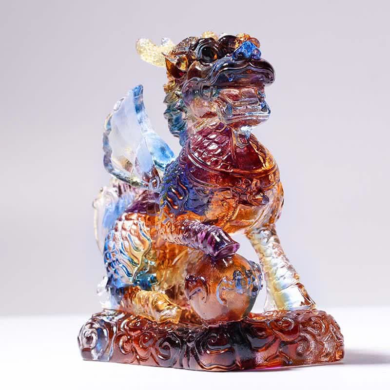Feng Shui Kirin Pièce d'art en cristal Liuli faite à la main Décoration de bureau à domicile Fortune
