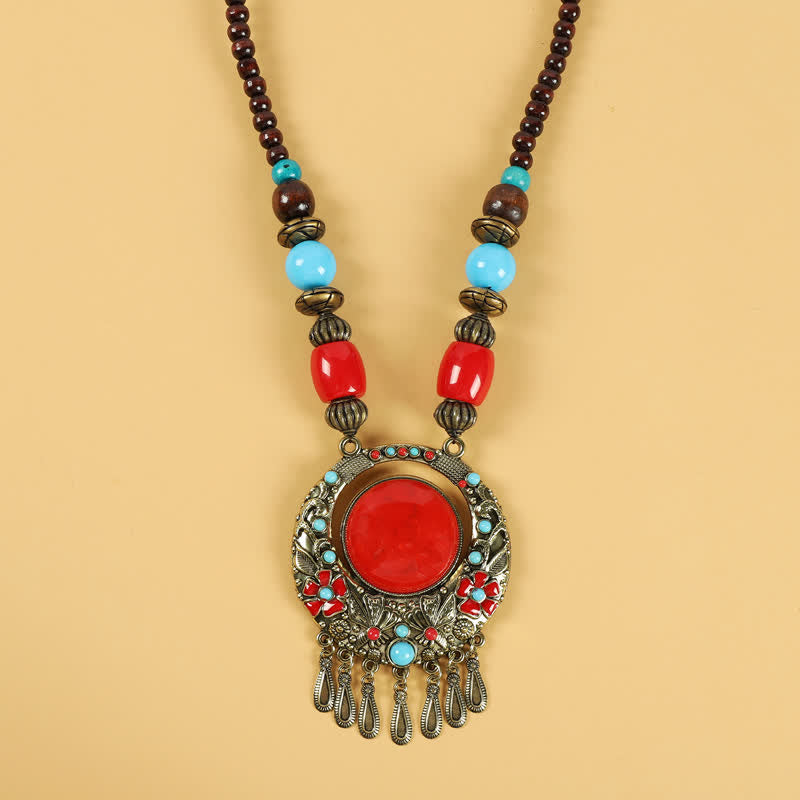 Accessoires pour cheveux avec pompons en perles rétro tibétaines - Fleur rouge - image 15