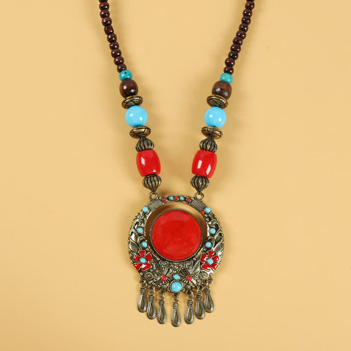 Accessoires pour cheveux avec pompons en perles rétro tibétaines - Fleur rouge - image 15