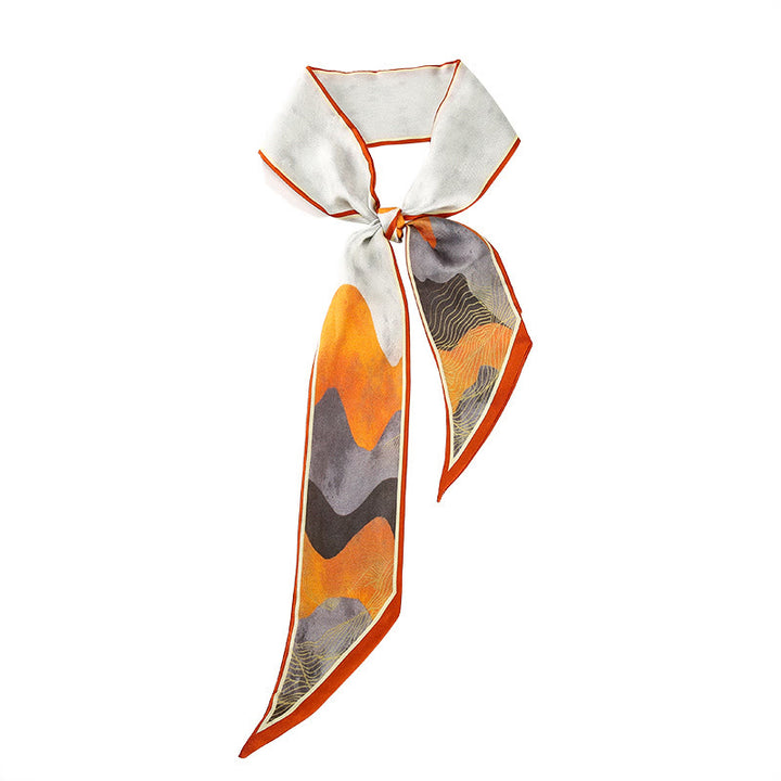 Foulard pour cheveux en soie 100 % mûre avec Buddha Stones, fresques de Dunhuang, montagnes, coucher de soleil, motif floral