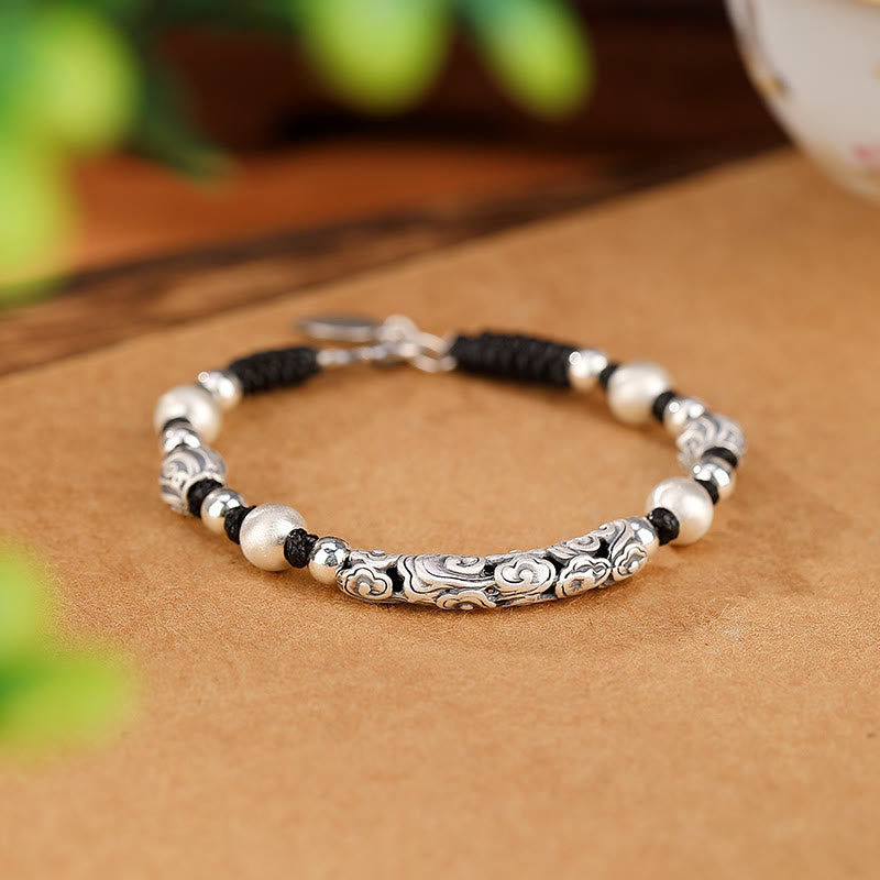 Bracelet en fil de richesse en argent sterling 999 fait main en cuivre et Buddha Stones du Tibet