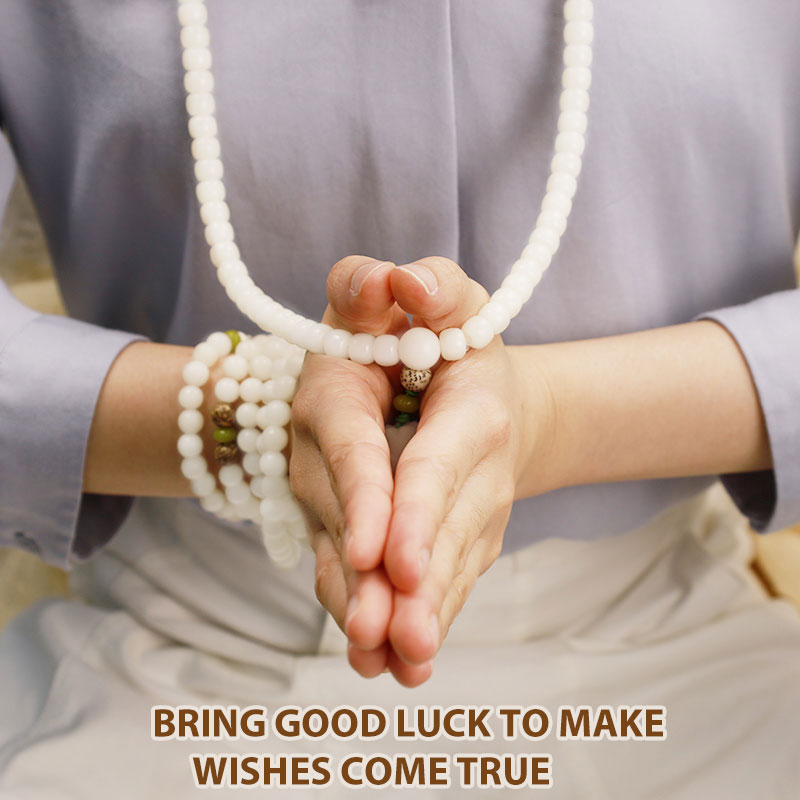 Buddha Stones Jade blanc Bodhi Lotus Mala Collier Harmonie Bracelet - image 16