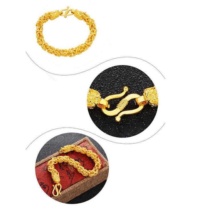 Bracelet de protection à double tête de dragon plaqué or 24 carats de Buddha Stones