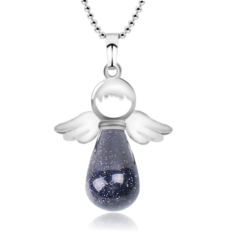 Collier pendentif porte-bonheur en cristal naturel avec petites ailes d'ange de Buddha Stones