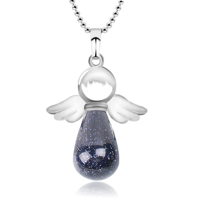 Collier pendentif porte-bonheur en cristal naturel avec petites ailes d'ange de Buddha Stones