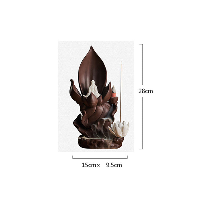 Buddha Stones Bouddha Lotus Avalokitesvara Illumination Brûleur d'encens en argile violette Décoration