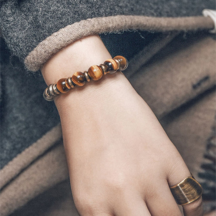 Bracelet de protection en cuivre avec pierre œil de tigre et Buddha Stones