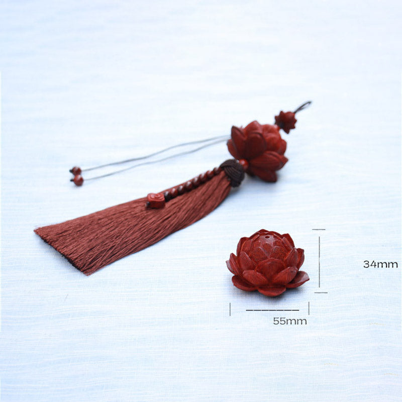 Buddha Stones tibétaines à petites feuilles en bois de santal rouge, lotus, protection de la chance, décoration à pompon