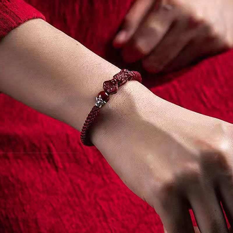 Bracelet tressé PiXiu Cinabre Fait Main par Buddha Stones