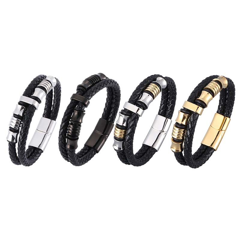 Bracelet porte-bonheur en cuir tressé à plusieurs couches avec Buddha Stones