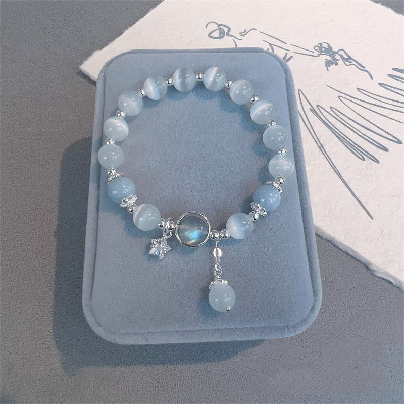 Bracelet de soutien à breloques en forme d'étoile, de papillon et de pierre de lune avec œil de chat et Buddha Stones