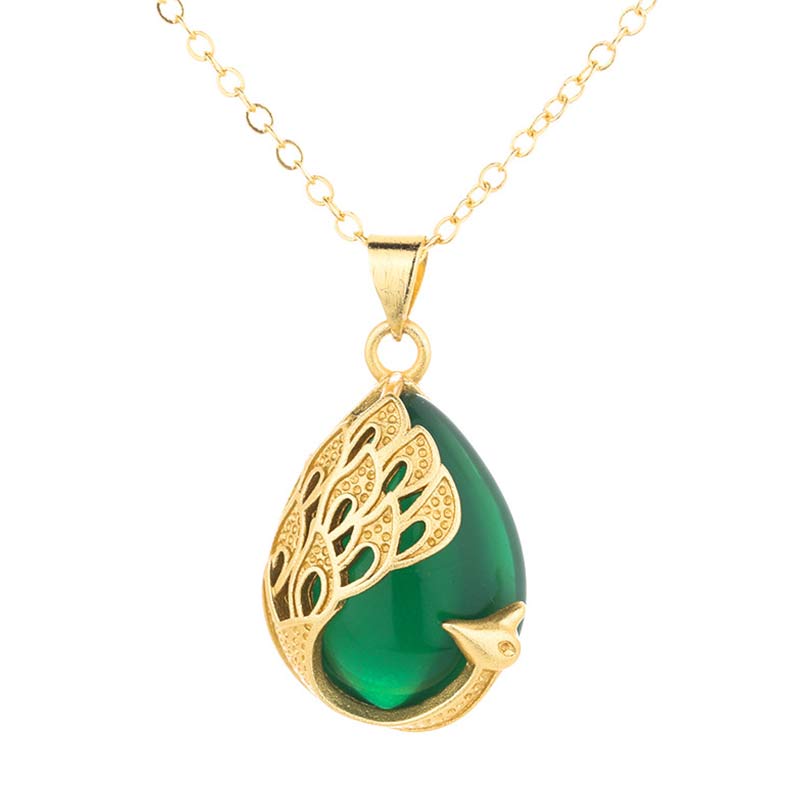 Collier pendentif en cuivre et calcédoine verte et cristal rose avec pendentif apaisant