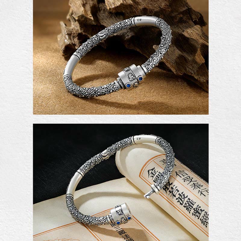 Bracelet de créativité gravé en argent sterling 990 Buddha Stones et nuages de bon augure tibétains Om Mani Padme Hum