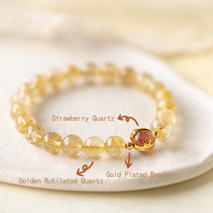 Bracelet de protection étoile en quartz rutile doré et quartz fraise Buddha Stones